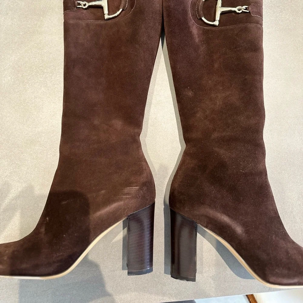 Gucci Hasler Brown Suede Horsebit Riding Boots Like new with original Gucci box - Picture 6 of 7